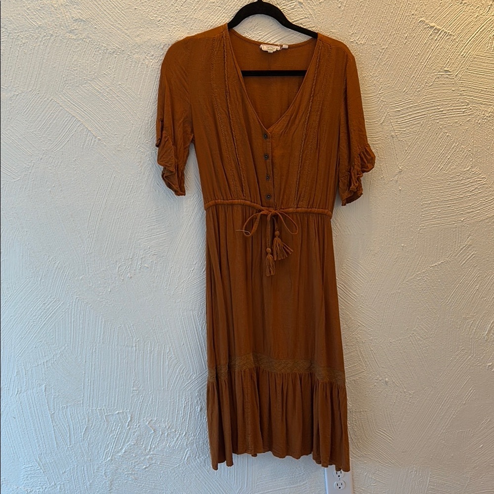 Women's Rust Tie-Waist Midi Dress